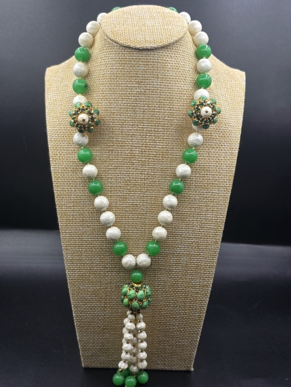 Trifari- Beaded Tassel Necklace And Clip OnEarring Set - Elegant Women's Jewelry